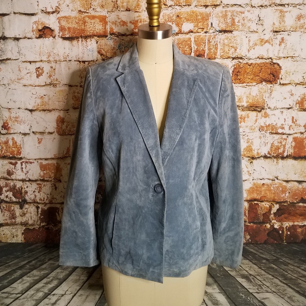 Baby blue suede blazer